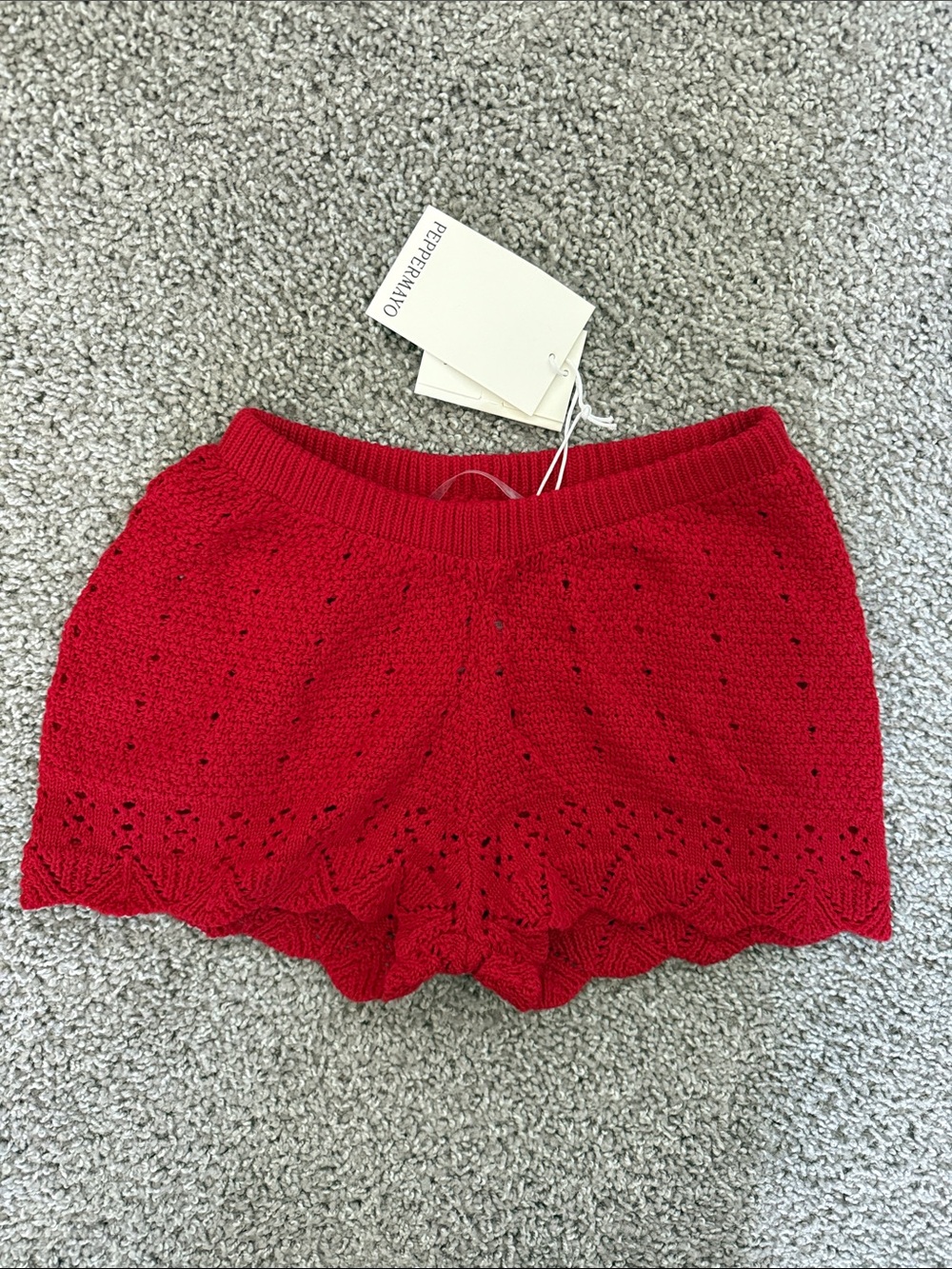 Peppermayo Low Rise Crochet Mini Shorts